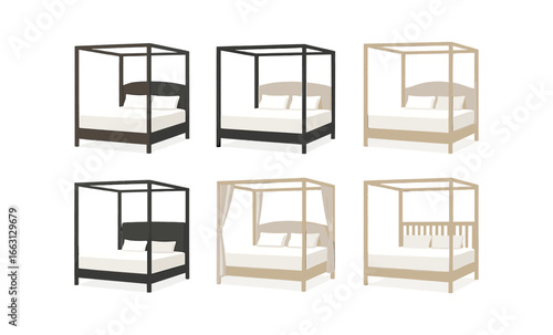 Elegant four poster beds set in various designs and colors