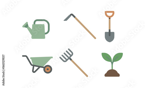 Colorful neon gardening tools with dark background