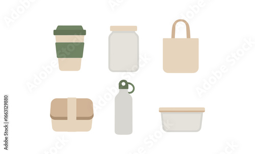 Minimalist eco-friendly reusable products on glowing gradient background