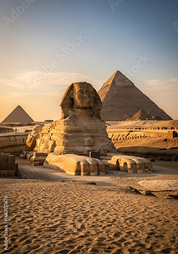 Sphinx and Pyramids at Sunrise