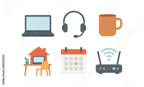 Modern gradient icons set featuring technology and home office essentials