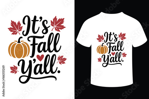 It s fall y all autumn theme design with pumpkins and leaves