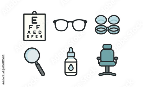 Eye care essentials: modern line icons of optometry tools and accessories