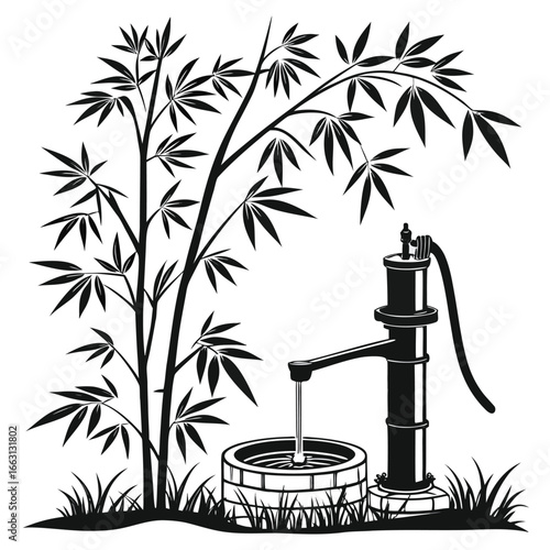 Hot spring in bamboo grove silhouette