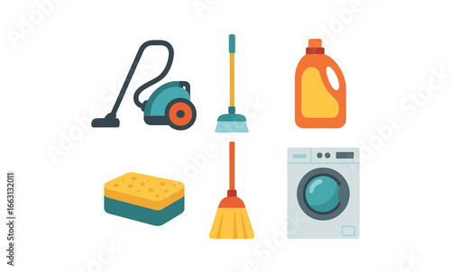 Colorful glowing household cleaning icons for modern design projects