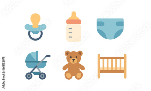 Glowing baby essentials: pacifier, bottle, and more in soft neon style