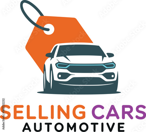 Car sales logo with price tag and text automotive selling