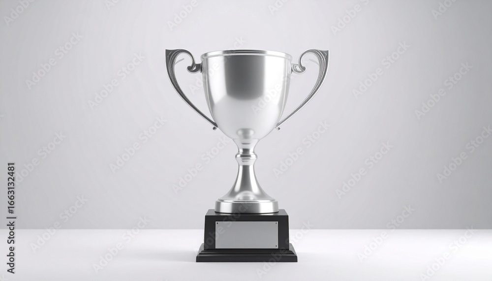 Fototapeta premium Shiny Silver Trophy Cup on White Background