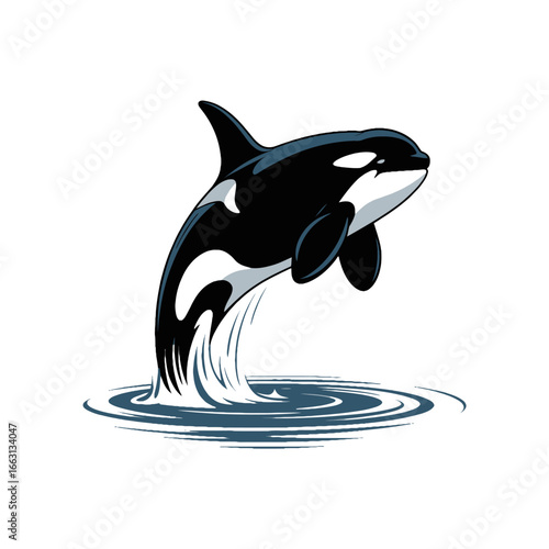 Majestic killer whale orca leaping from ocean water symbolizing power and freedom white background