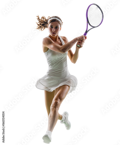 Graceful Tennis Silhouette: A tennis player in mid-swing, embodying speed, focus, and the essence of athleticism and the pursuit of victory.