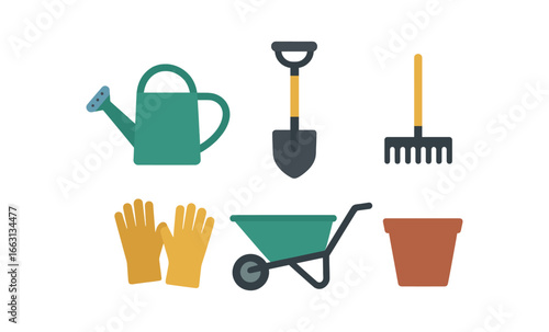 Glowing gardening tools icons on dark background for modern design