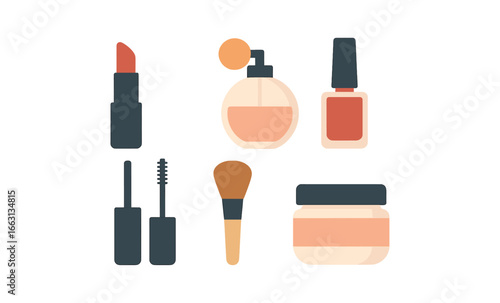 Elegant flat design makeup essentials with light glow effects