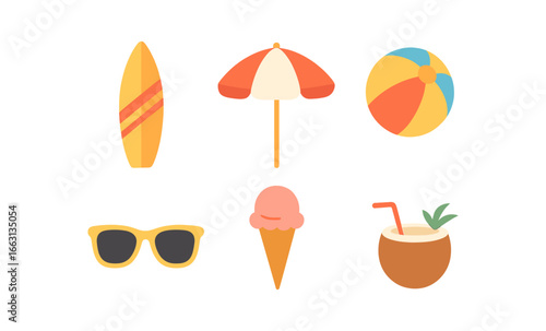 Summer vacation icons with neon glow effect