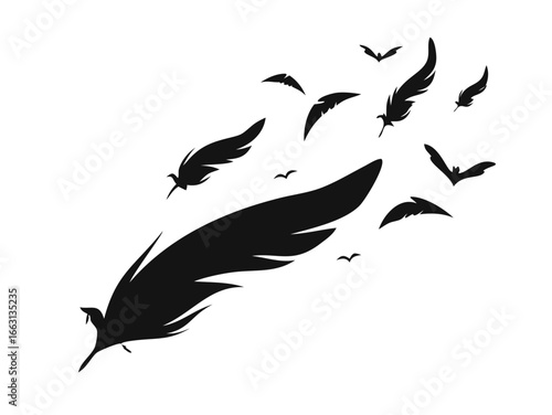 feathers with flying birds, vector
