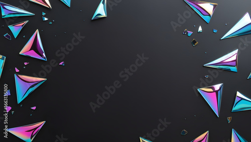 Abstract Iridescent Glass Shards on Dark Matte Background