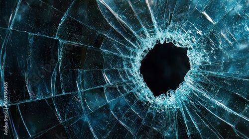 Shattered glass with a circular hole