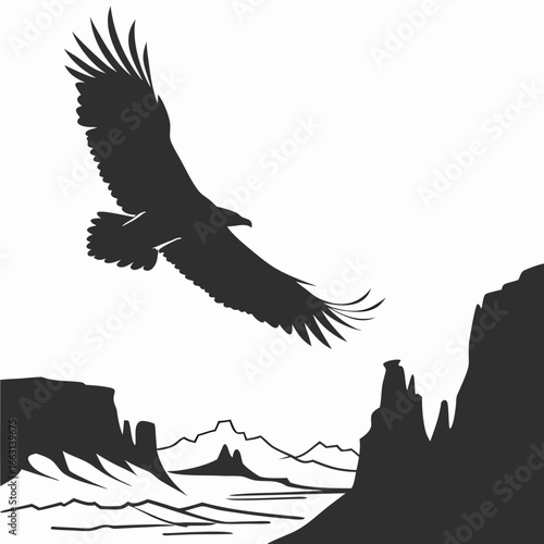 Eagle soaring over canyon silhouette