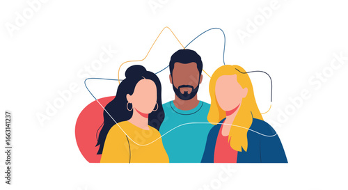 Diverse group of friends celebrating togetherness and collaboration in a vibrant, modern design