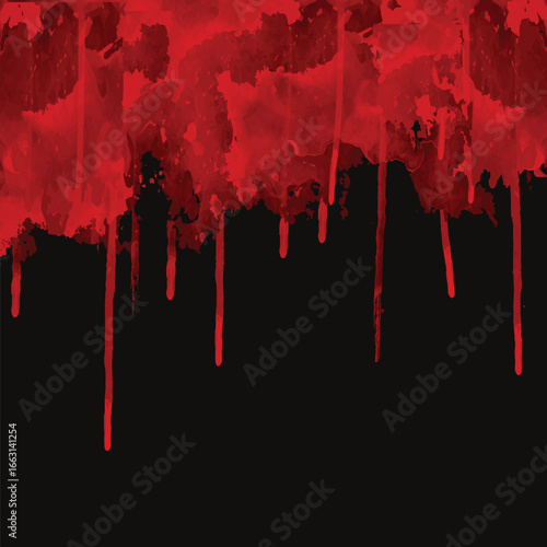Red Dripping Paint or Blood on Black Background Horror Grunge Vector Texture