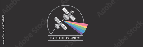 A logo featuring two satellites connected by a rainbow beam inside a circle with satellite connect text below