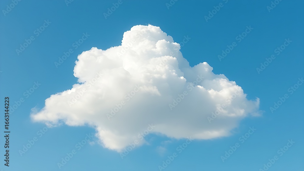 Naklejka premium Fluffy cumulus cloud isolated against clear blue sky with soft aerial perspective and natural daylight.