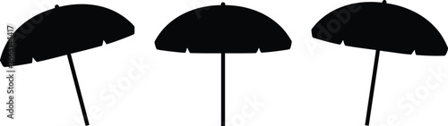 Beach umbrella silhouette set, summer vector icons, outdoor shade graphic, black parasol design, vacation illustration, leisure equipment, canopy shapes