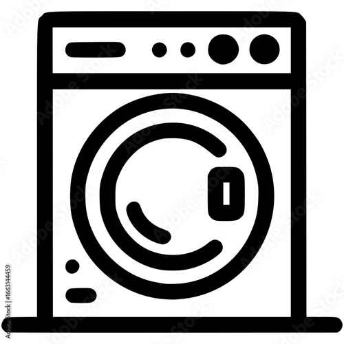 Washing Machine Icon: A minimalist icon of a washing machine, perfect for use in various design projects. Evokes ideas of cleanness, domestic chores, laundry, and housekeeping. 