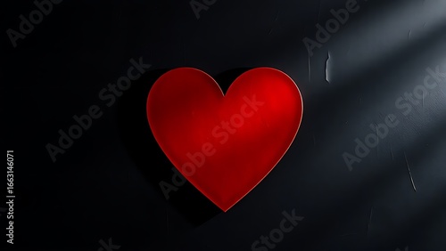 Abstract red heart symbol on textured dark background, evoking deep emotions with dramatic lighting.