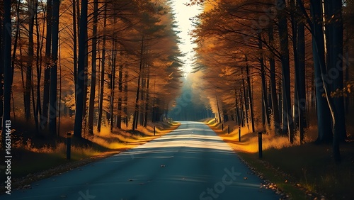 Golden autumn path through a serene Swedish forest with scattered leaves.