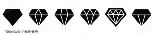 Diamond Icon Set with Gemstone and Jewellery Symbols	