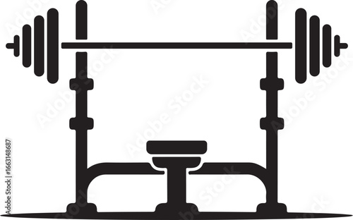 Black and white barbell bench press weightlifting equipment illustration on white background