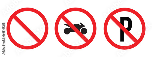 Do Not Parking Sign symbol, Isolated Circle Traffic Pictogram, Transportation information icon set