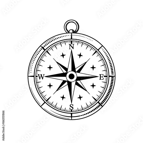 Vintage Compass Illustration Depicting Navigation and Exploration on a White Background a Timeless Symbol of Direction Guidance
