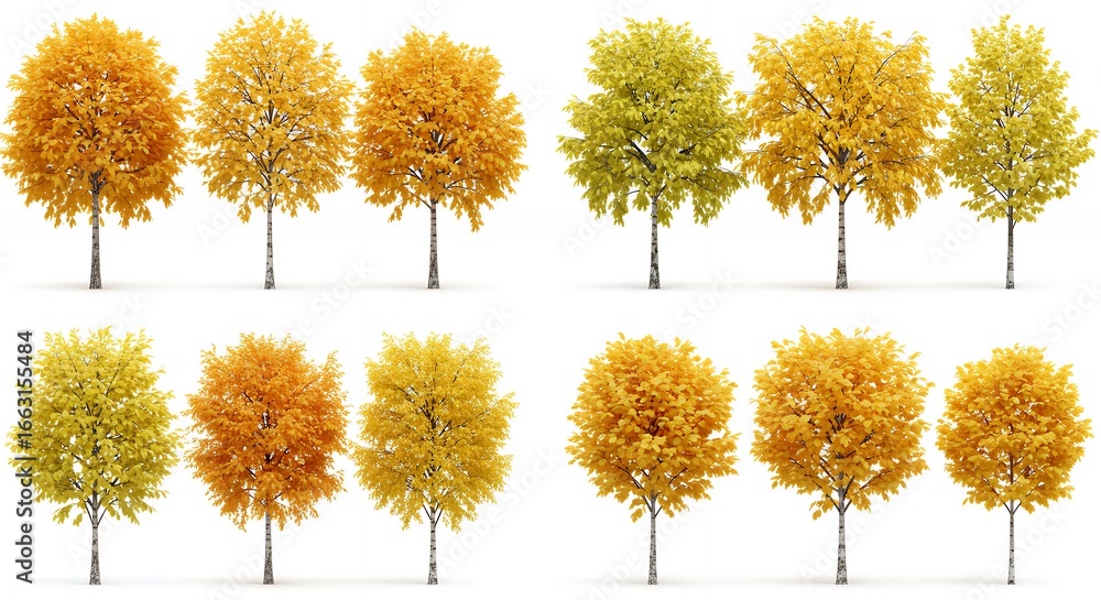 Fototapeta premium Autumn trees isolated on white background