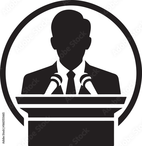speaker at podium vector silhouette logo design illustration