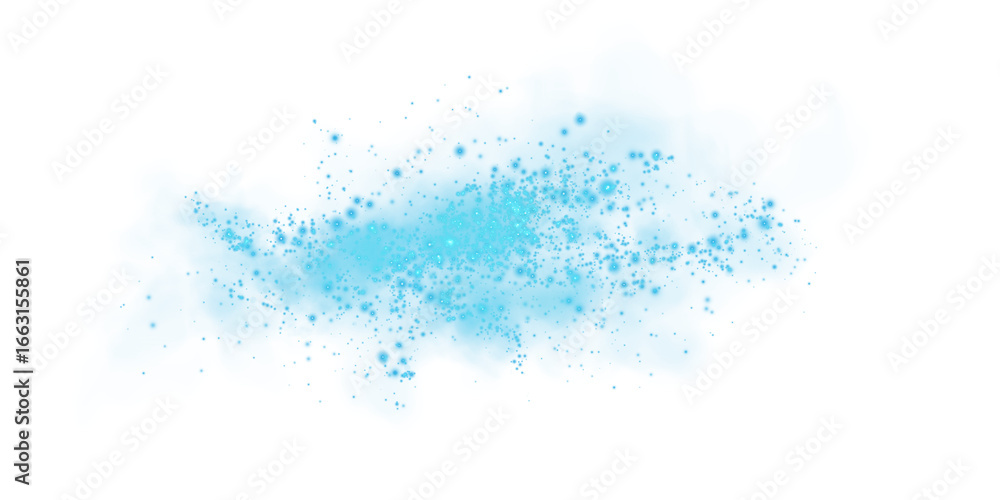 Obraz premium A soft blue dust cloud drifts through the air, illuminated by tiny glowing particles.