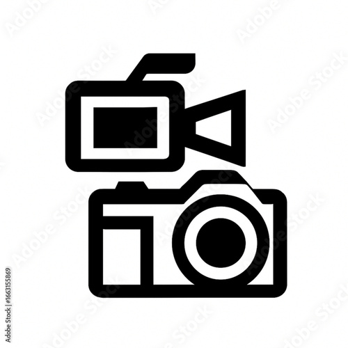 Video camera and photo camera : a creative digital illustration featuring a video camera atop a photo camera, symbolizing the fusion of visual storytelling.