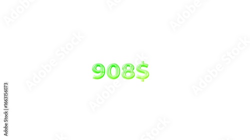 Dynamic animation of dollar amount increasing from $0 to $1000, modern money growth effect with smooth transition, perfect for finance, business, income, and investment projects