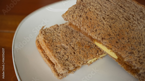 Toast with kaya jam and butter for breakfast
