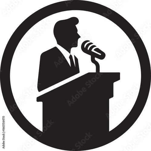 speaker at podium vector silhouette logo design illustration