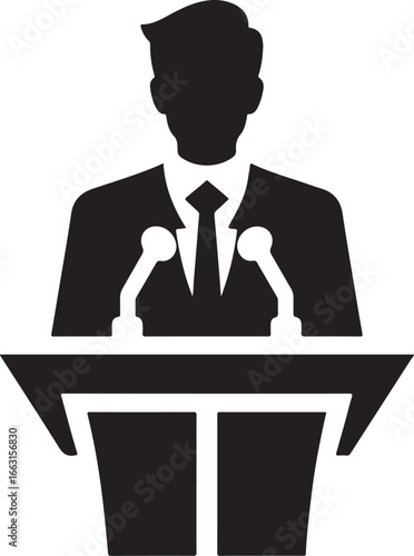 speaker at podium vector silhouette logo design illustration