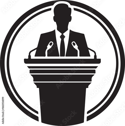 speaker at podium vector silhouette logo design illustration