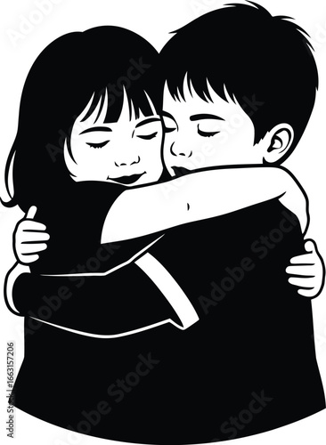 A sweet illustration of two children hugging each other, expressing love and affection
