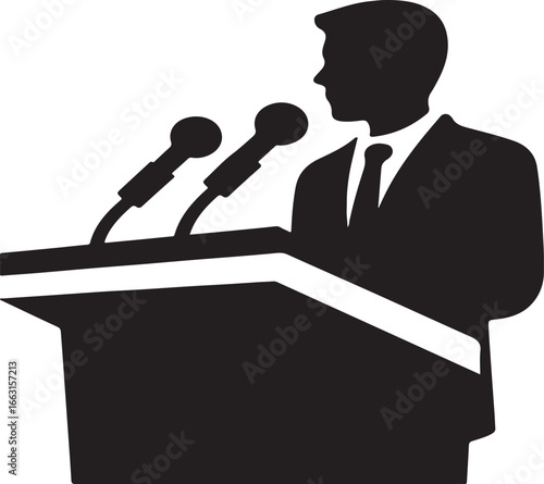 speaker at podium vector silhouette logo design illustration