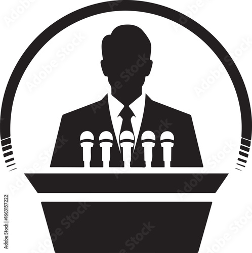 speaker at podium vector silhouette logo design illustration