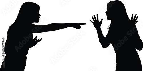 Silhouette of two women in a heated argument, expressing anger, frustration, and disagreement