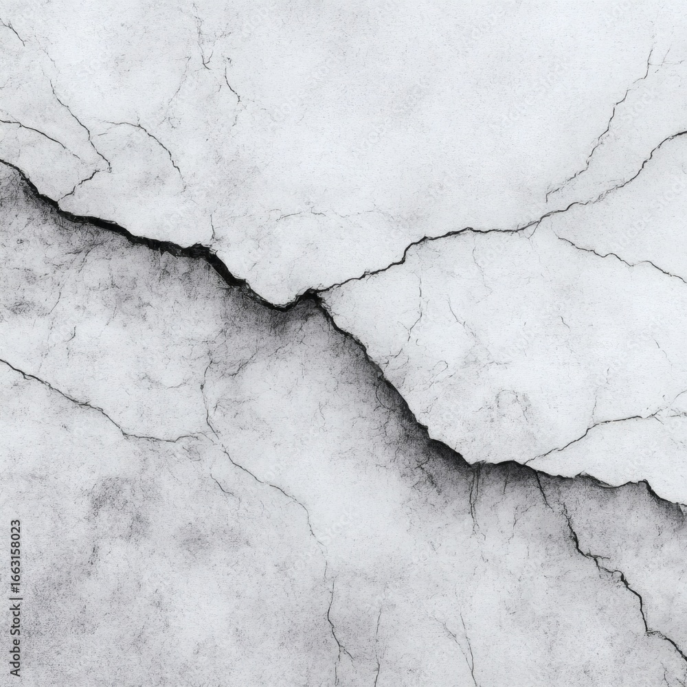 Obraz premium Light gray cracked stone texture with subtle fractures, aged concrete surface featuring light gray break lines, weathered stone background with soft gray crack patterns