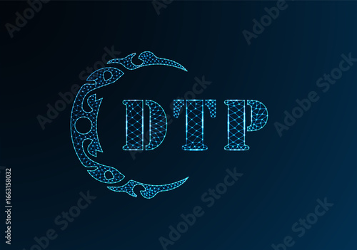 Low poly letter logo DTP design. DTP letter logo low poly vector design on blue color gradient background. DTP logo low poly design