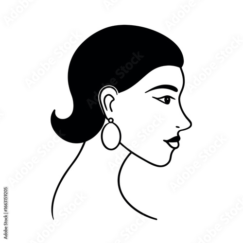 Side profile woman face with parted lips and long earrings Vector illustration