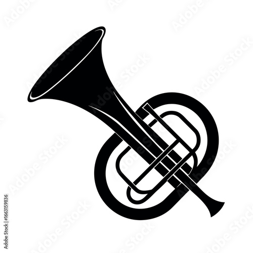 Baritone horn brass instrument minimal silhouette design Vector illustration